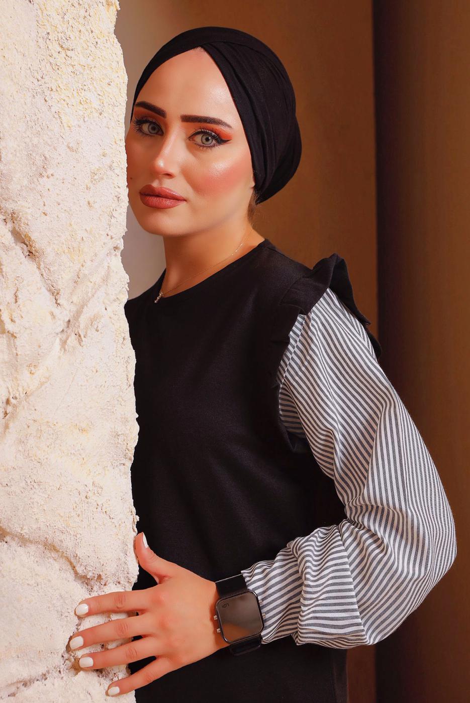 Hijab clothing BLACK PANTS SUIT WITH STRIPED SLEEVES 4472