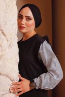 Hijab clothing BLACK PANTS SUIT WITH STRIPED SLEEVES 4472