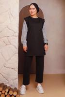 Hijab clothing BLACK PANTS SUIT WITH STRIPED SLEEVES 4472