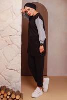 Hijab clothing BLACK PANTS SUIT WITH STRIPED SLEEVES 4472
