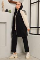 Tesettür giyim SİYAH CEPLİ KAPÜŞONLU İKİLİ YELEKLİ TAKIM 4482