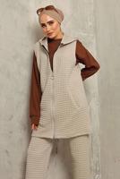 Tesettür giyim BEJ CEPLİ KAPÜŞONLU İKİLİ YELEKLİ TAKIM 4482