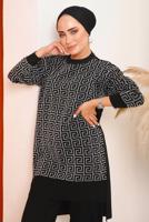 Tesettür giyim SİYAH DESENLİ PANTOLONLU TRİKO TAKIM 4592	