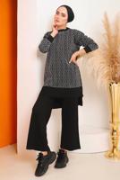 Tesettür giyim SİYAH DESENLİ PANTOLONLU TRİKO TAKIM 4592	