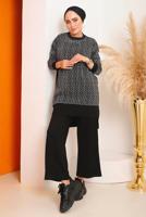 Tesettür giyim SİYAH DESENLİ PANTOLONLU TRİKO TAKIM 4592	