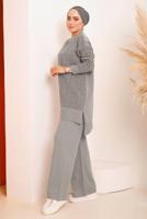 Tesettür giyim GRİ DESENLİ PANTOLONLU TRİKO TAKIM 4592	