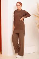 Vêtements hijab BRUN ENSEMBLE PANTALON EN MAILLE À MOTIFS 4592
