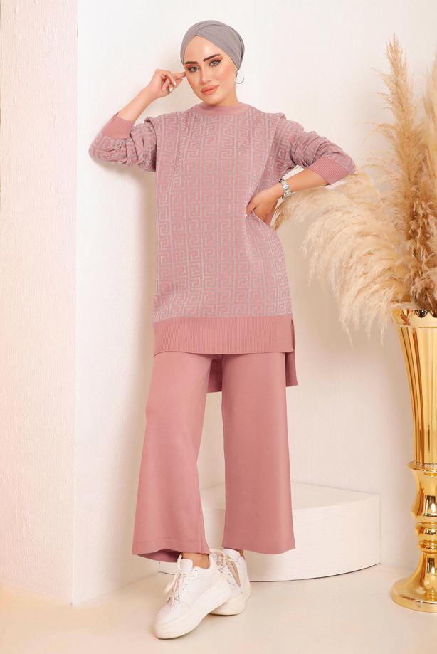 Vêtements hijab POUDRE ENSEMBLE PANTALON EN MAILLE À MOTIFS 4592 - TRENDTESETTÜR