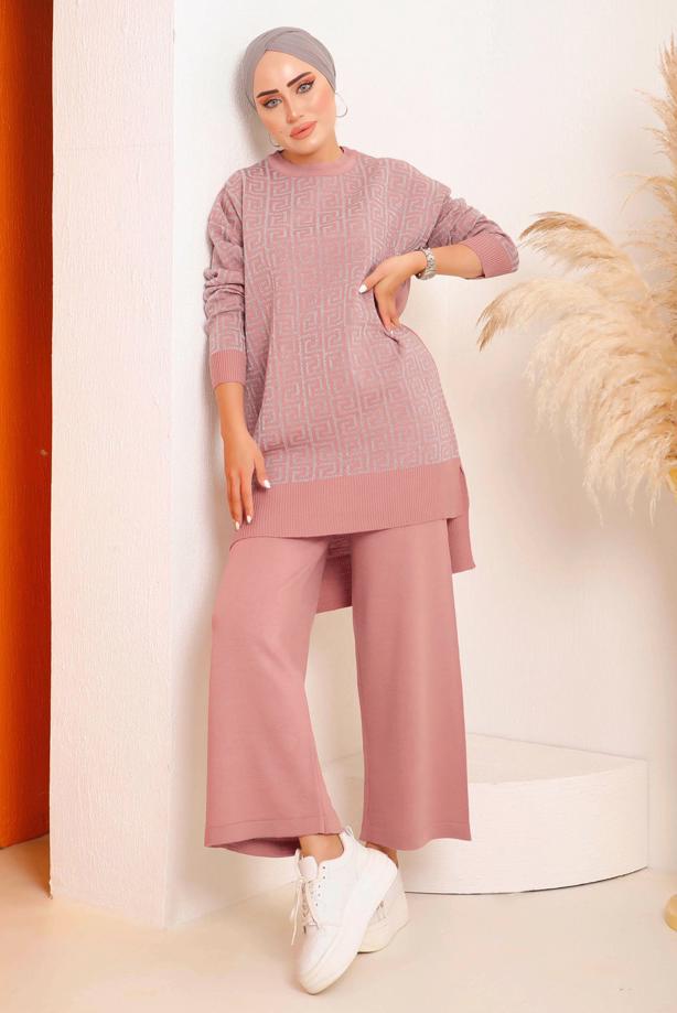 Vêtements hijab POUDRE ENSEMBLE PANTALON EN MAILLE À MOTIFS 4592 - TRENDTESETTÜR