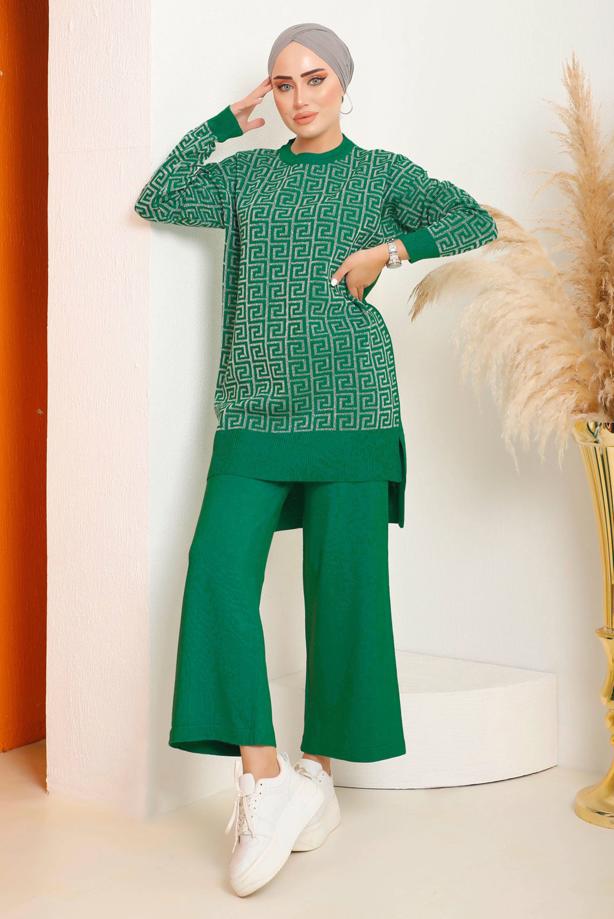 Vêtements hijab VERT ENSEMBLE PANTALON EN MAILLE À MOTIFS 4592 - TRENDTESETTÜR