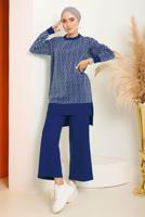 Tesettür giyim LACİVERT DESENLİ PANTOLONLU TRİKO TAKIM 4592	