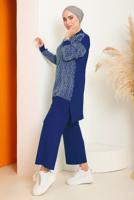 Tesettür giyim LACİVERT DESENLİ PANTOLONLU TRİKO TAKIM 4592	