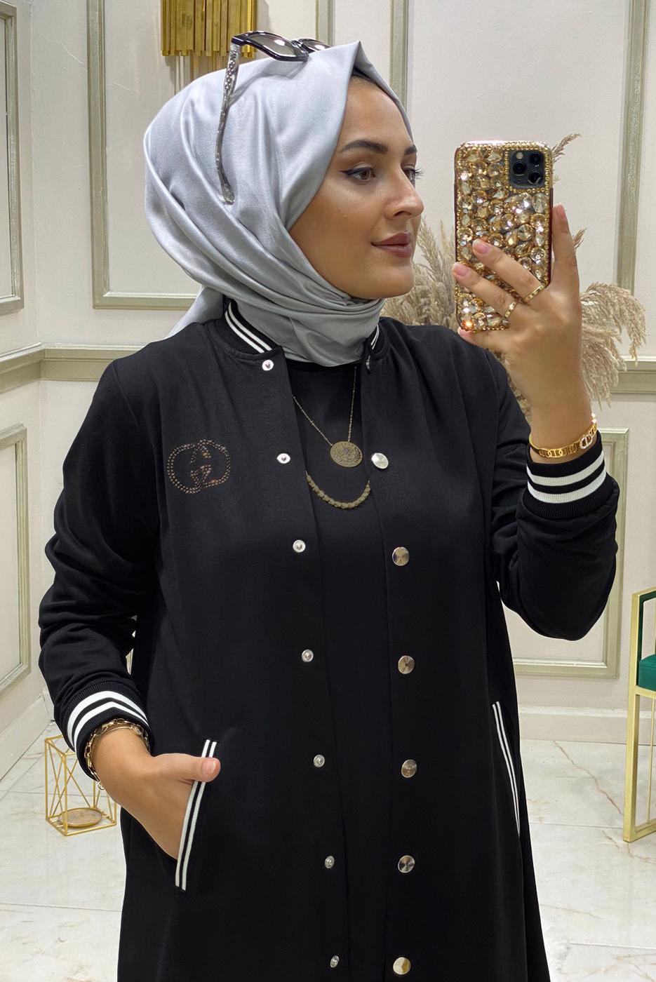 Tesettür giyim SİYAH RİBANALI KOLEJ PANT. EŞOFMAN TAKIM 4850 