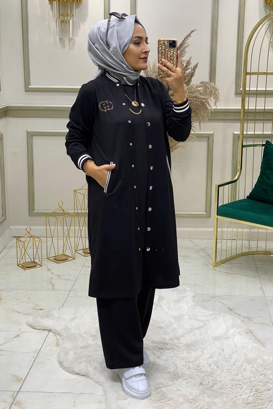 Tesettür giyim SİYAH RİBANALI KOLEJ PANT. EŞOFMAN TAKIM 4850 