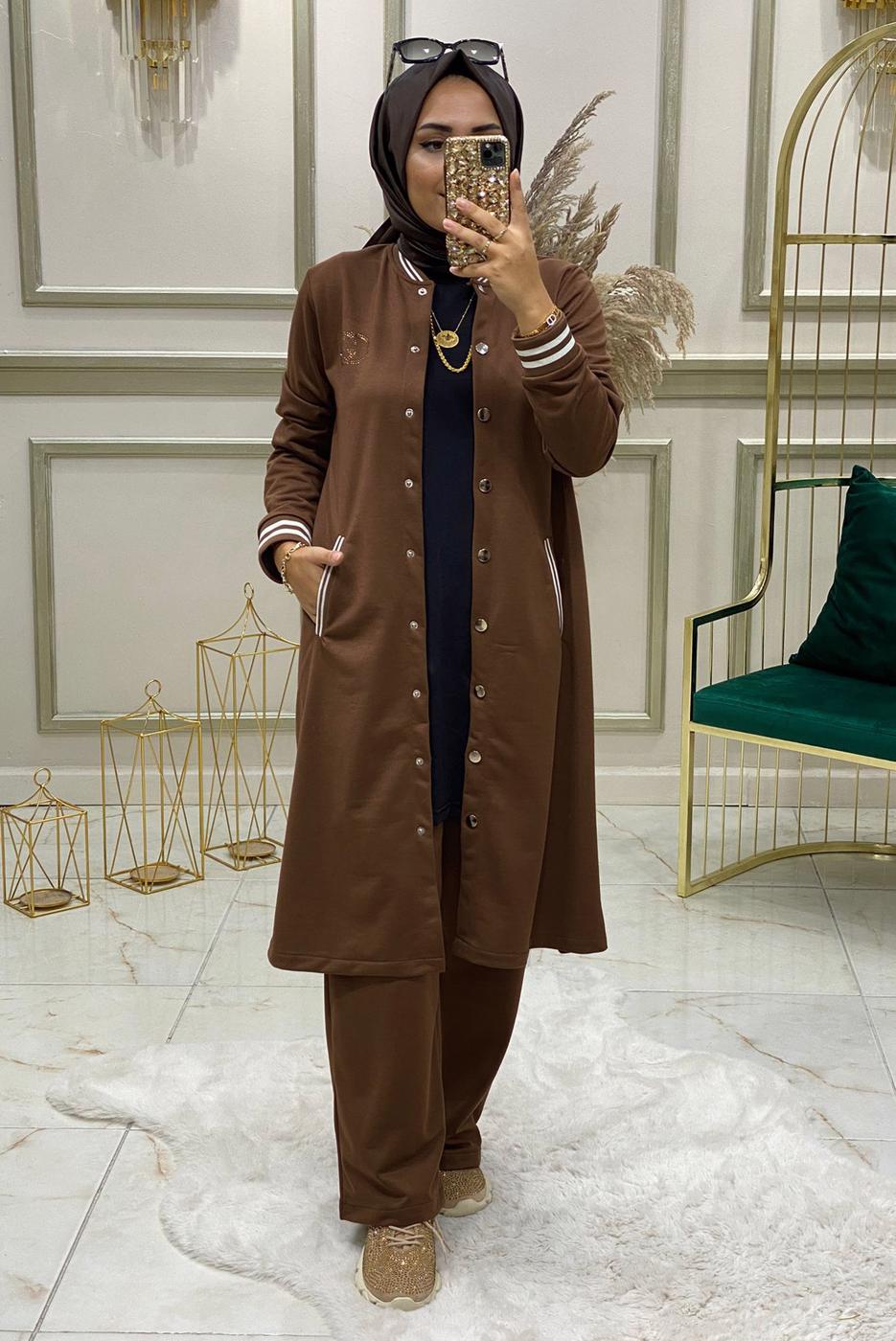 Tesettür giyim KAHVE RİBANALI KOLEJ PANT. EŞOFMAN TAKIM 4850 