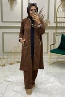 Tesettür giyim KAHVE RİBANALI KOLEJ PANT. EŞOFMAN TAKIM 4850 