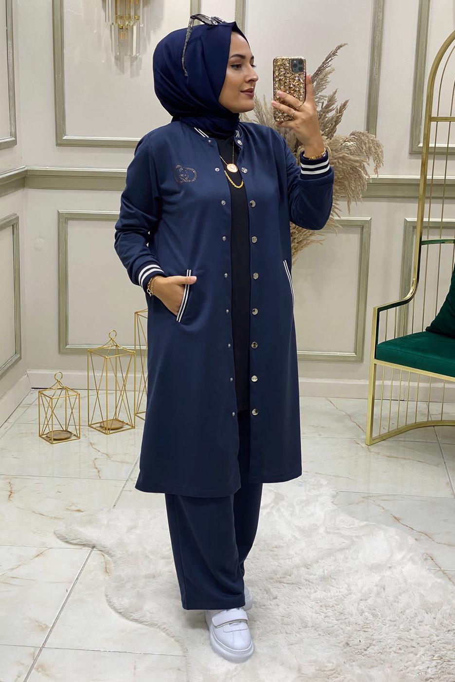 Tesettür giyim LACİVERT RİBANALI KOLEJ PANT. EŞOFMAN TAKIM 4850 