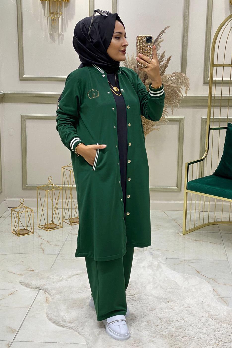 Tesettür giyim YEŞİL RİBANALI KOLEJ PANT. EŞOFMAN TAKIM 4850 