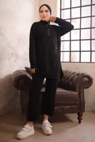 Tesettür giyim SİYAH FERMUARLI İKİLİ PANTOLON TAKIMI T 51921