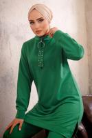 Tesettür giyim YEŞİL FERMUARLI İKİLİ PANTOLON TAKIMI T 51921