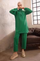 Tesettür giyim YEŞİL FERMUARLI İKİLİ PANTOLON TAKIMI T 51921