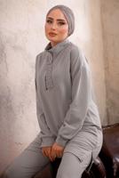 Tesettür giyim GRİ FERMUARLI İKİLİ PANTOLON TAKIMI T 51921
