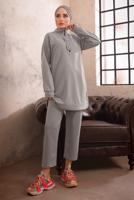 Tesettür giyim GRİ FERMUARLI İKİLİ PANTOLON TAKIMI T 51921