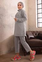 Tesettür giyim GRİ FERMUARLI İKİLİ PANTOLON TAKIMI T 51921