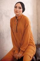 Tesettür giyim TURUNCU FERMUARLI İKİLİ PANTOLON TAKIMI T 51921