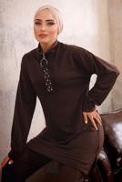 Tesettür giyim KAHVE FERMUARLI İKİLİ PANTOLON TAKIMI T 51921
