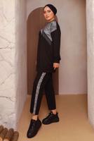 Tesettür giyim SİYAH LEOPAR DESENLİ PANTOLONLU TAKIM 5372 