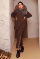 Tesettür giyim KAHVE LEOPAR DESENLİ PANTOLONLU TAKIM 5372 