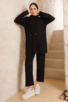 Vêtements hijab NOIR COSTUME PANTALON BASIQUE DÉTAIL NOUÉ 5482