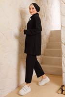 Vêtements hijab NOIR COSTUME PANTALON BASIQUE DÉTAIL NOUÉ 5482