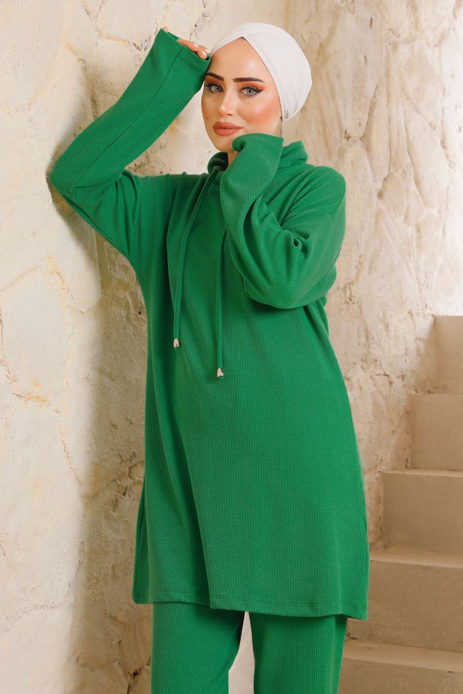 Vêtements hijab VERT COSTUME PANTALON BASIQUE DÉTAIL NOUÉ 5482