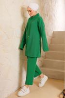 Vêtements hijab VERT COSTUME PANTALON BASIQUE DÉTAIL NOUÉ 5482