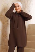 Vêtements hijab BRUN COSTUME PANTALON BASIQUE DÉTAIL NOUÉ 5482