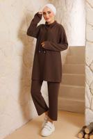 Vêtements hijab BRUN COSTUME PANTALON BASIQUE DÉTAIL NOUÉ 5482
