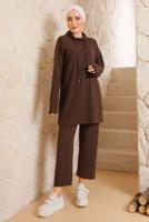Vêtements hijab BRUN COSTUME PANTALON BASIQUE DÉTAIL NOUÉ 5482