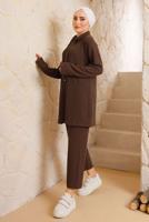 Vêtements hijab BRUN COSTUME PANTALON BASIQUE DÉTAIL NOUÉ 5482
