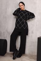 Tesettür giyim SİYAH DESENLİ TRİKO TAKIM 5592	