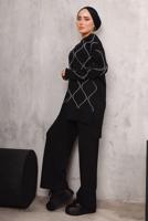 Tesettür giyim SİYAH DESENLİ TRİKO TAKIM 5592	