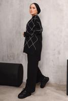 Tesettür giyim SİYAH DESENLİ TRİKO TAKIM 5592	