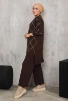 Tesettür giyim KAHVE DESENLİ TRİKO TAKIM 5592	