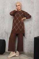 Tesettür giyim TABA DESENLİ TRİKO TAKIM 5592	
