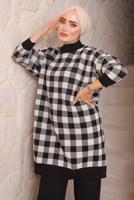 Tesettür giyim SİYAH KARE DESENLİ PANTOLONLU TRİKO TAKIM 5692 