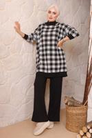 Tesettür giyim SİYAH KARE DESENLİ PANTOLONLU TRİKO TAKIM 5692 