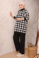 Tesettür giyim SİYAH KARE DESENLİ PANTOLONLU TRİKO TAKIM 5692 