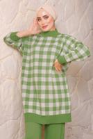 Vêtements hijab VERT ENSEMBLE PANTALON EN MAILLE À CARREAUX 5692