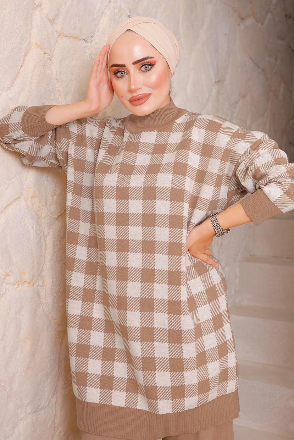 Vêtements hijab TABA ENSEMBLE PANTALON EN MAILLE À CARREAUX 5692